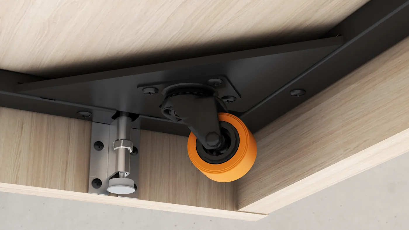 Cabine acústica — detalhe do rodízio