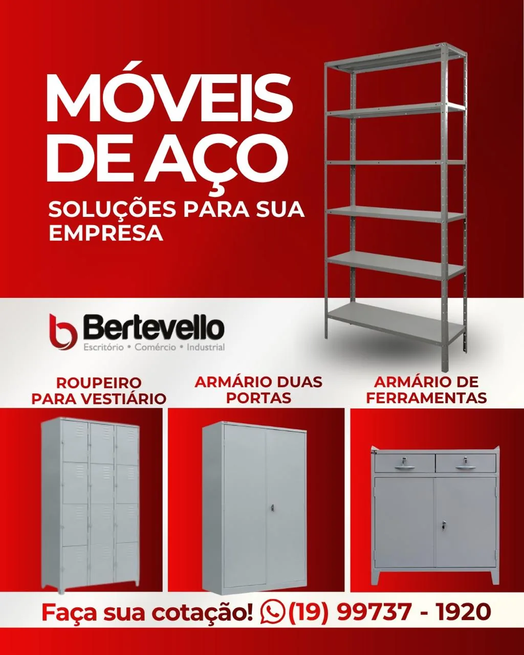 Móveis de aço Bertevello: roupeiro, armário, ferramentas