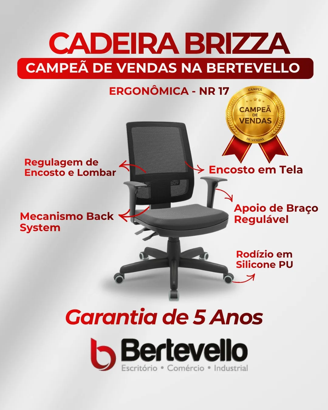 Cadeira Brizza ergonômica NR-17