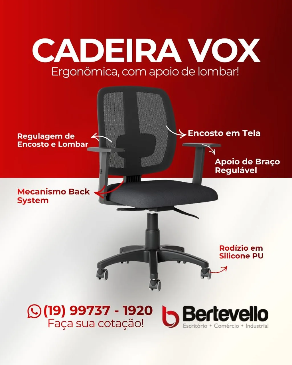 Cadeira Vox ergonômica NR-17
